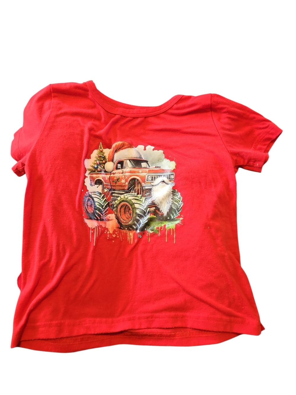 Red Holiday Monster Truck Graphic Tee for Kids Size 4-5